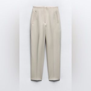 Zara Ivory Slim Fit High Waisted Tailored Trouser Pants